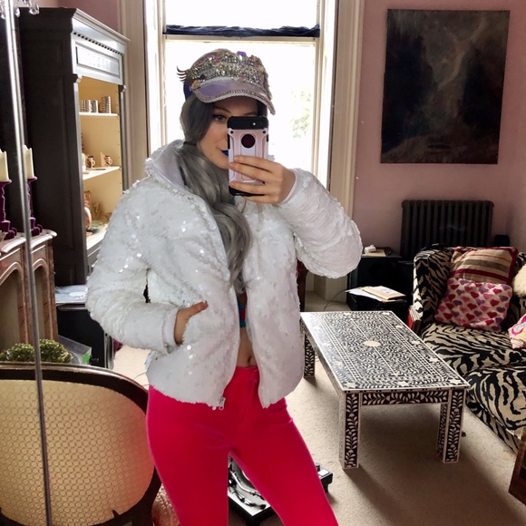 AnotherEight Festival White Sequin Puffer Jacket